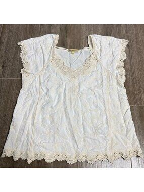 Democracy Crochet Flutter Sleeve Lace Trim Top Size S